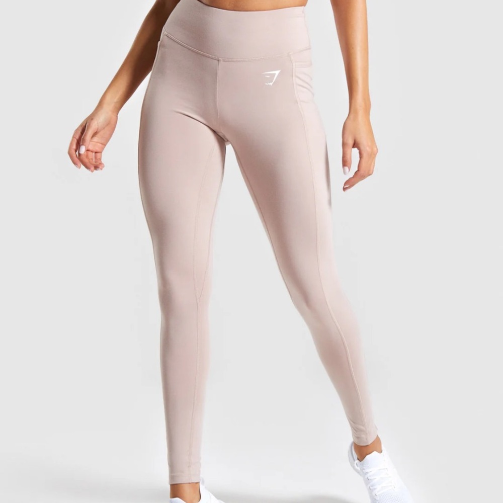 Gymshark dreamy taupe Leggings with side pockets mesh accents medium